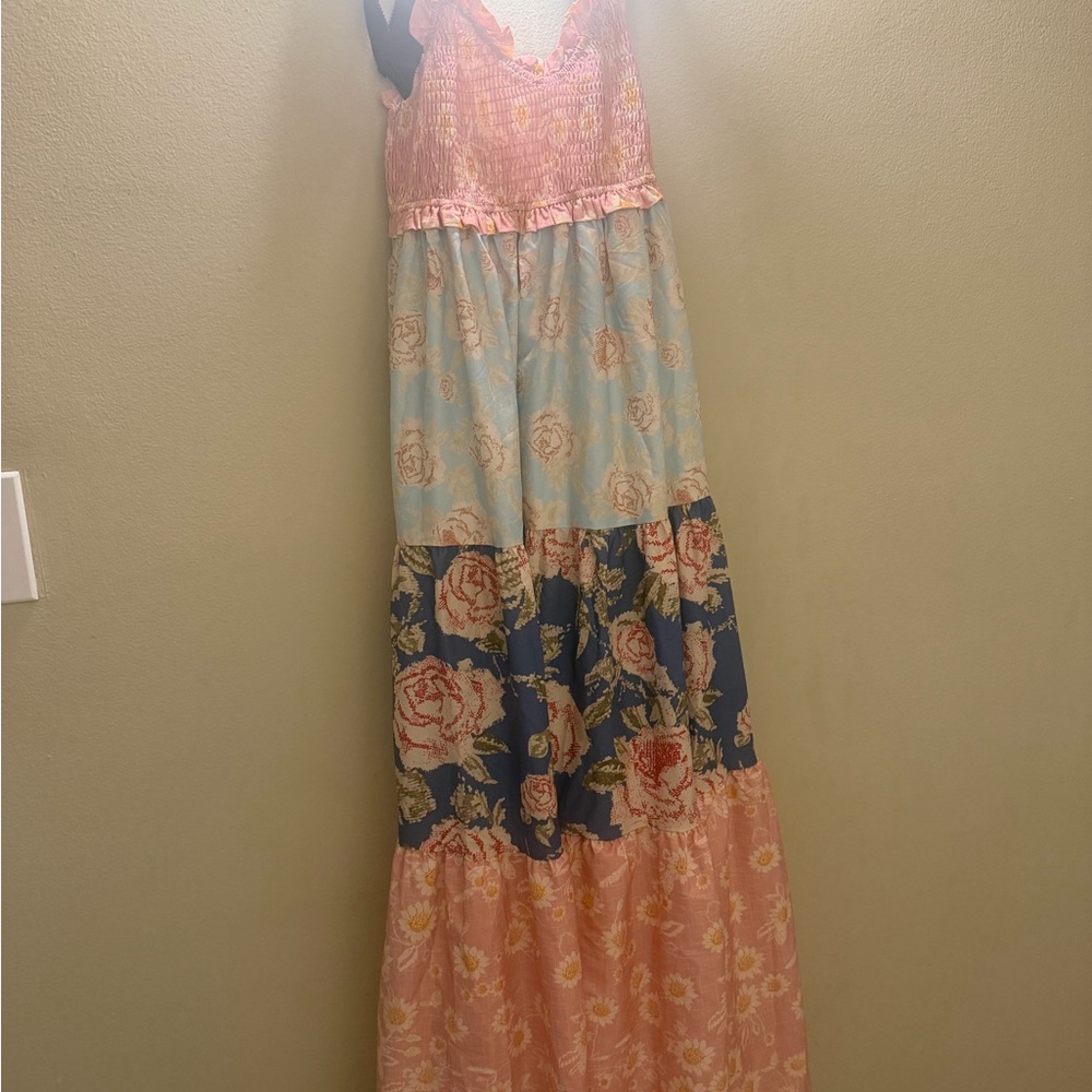 Free People Pink & Blue Floral Tiered Maxi Dress - Picture 2 of 4